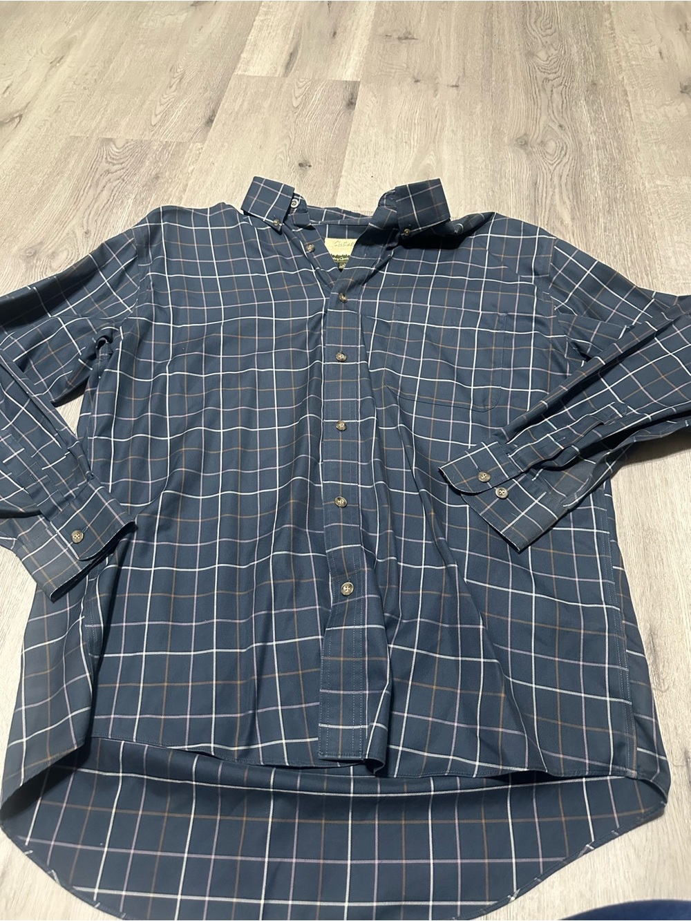 Cabela's Navy and White Windowpane Casual Button-Down Shirt